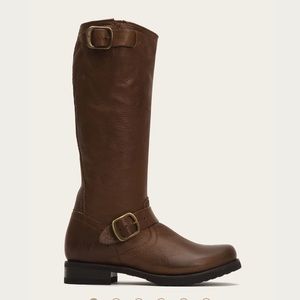 Frye Brown Leather Knee-High Buckle Boots